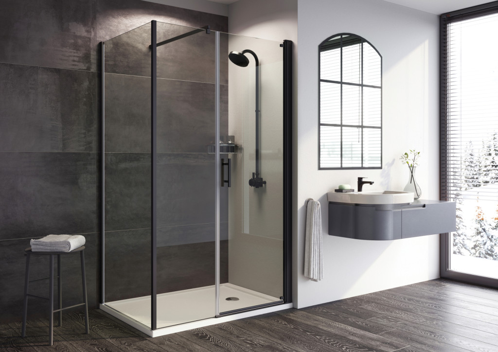 Corner Pivot Door And Inline In Black