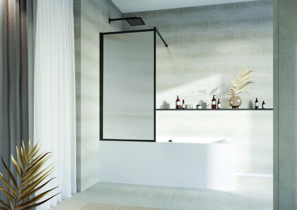 Black Framed Screen Fluted Glass Brace Bar To Wall