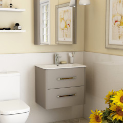 Suburb 600 Double Drawer Wall Hung Cabinet In Matt Ash