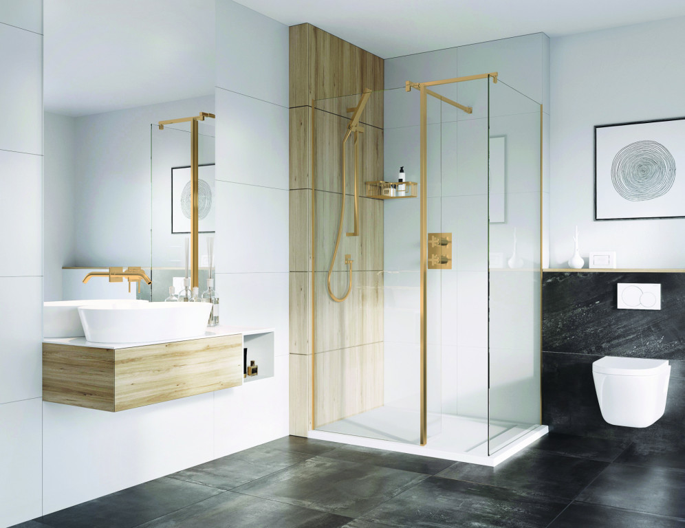 Select Wetroom Panel  And  Defelector Alcove  - Square Brace In Brushed Bronze Copy