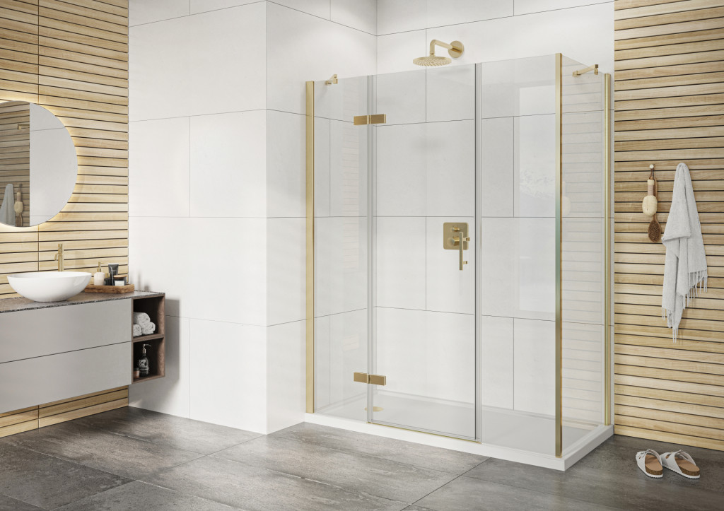 Corner Hinged Door 2 Inlines In Brushed Brass