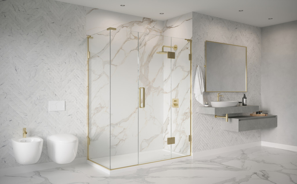 Colours Hinged Door  And  Two In-lines Polished Gold Corner LH