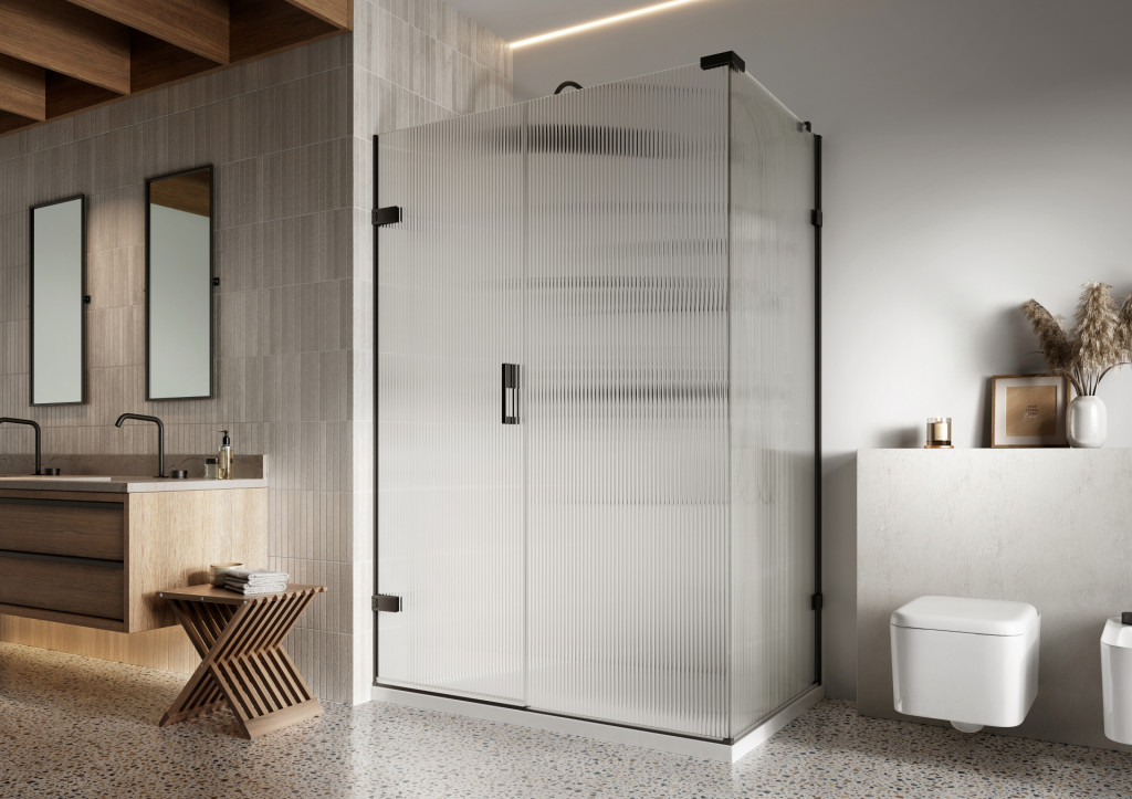 Hinged Door With In-line Panel Corner In Fluted  And  Black